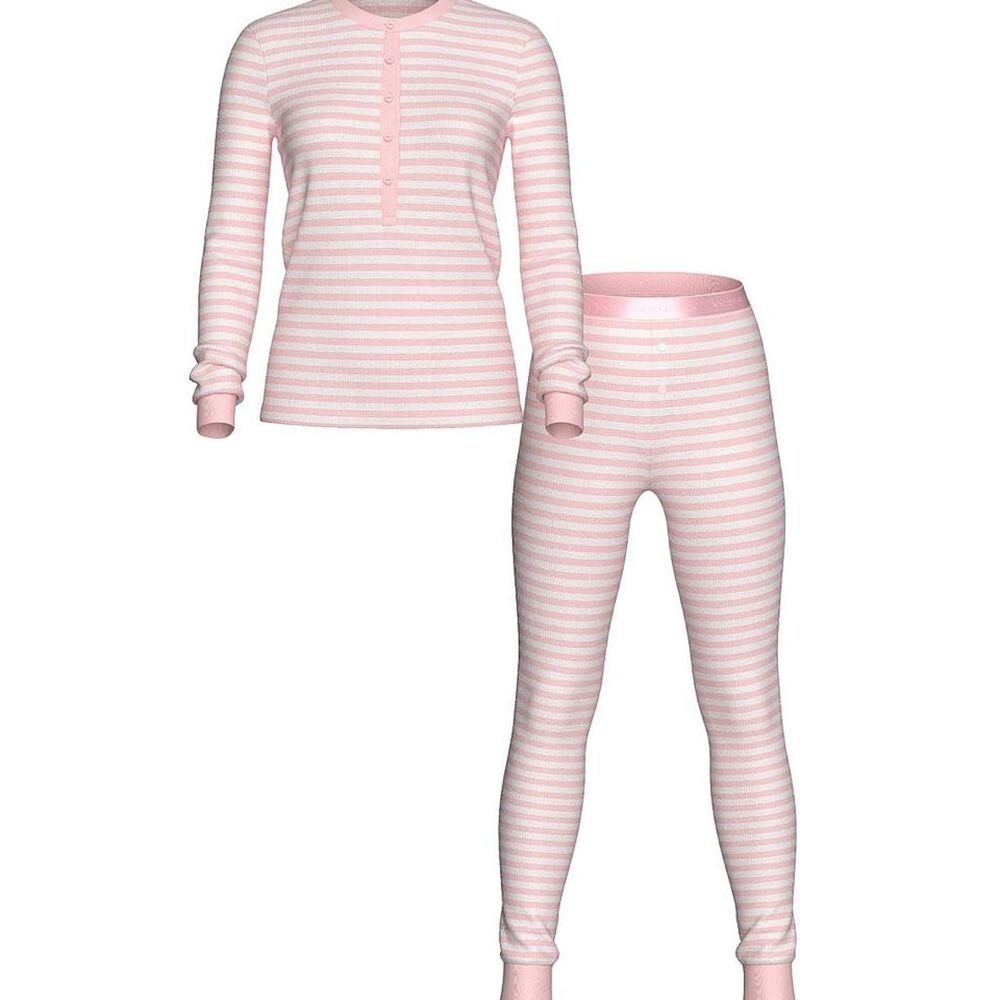Victoria's Secret NEW pink striped Henley pajama set Size Medium | Cozy Fall PJs - Picture 8 of 12